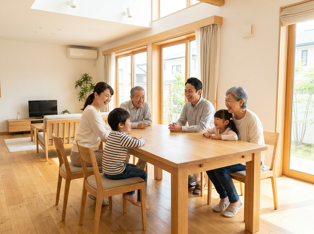 Multi-generational Asian family sharing a moment