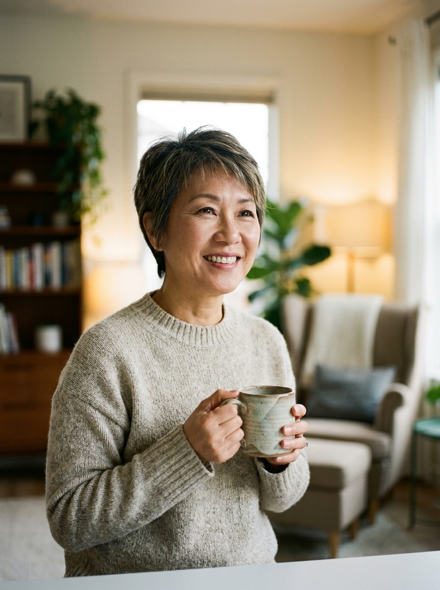 Asian woman with mug